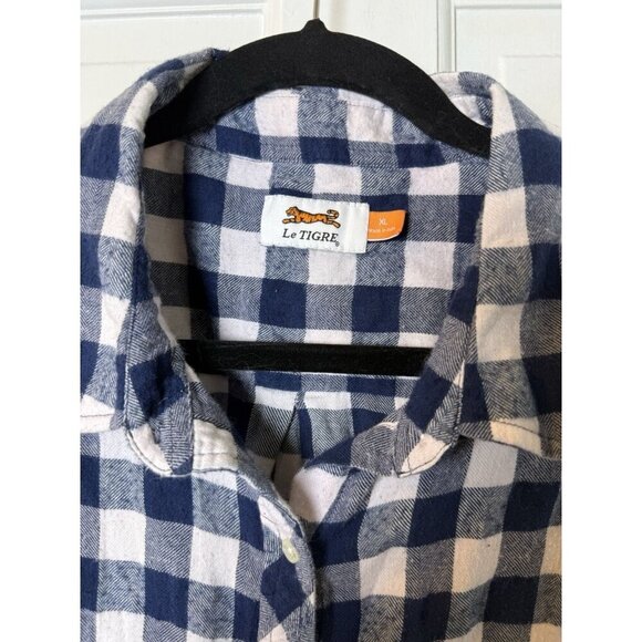Le Tigre Blue & Pink Buffalo Plaid Cotton Women’s Flannel Size XL - Picture 3 of 10